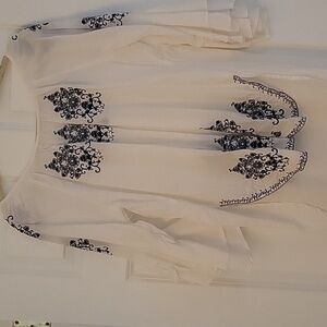 Elegant White Blouse with Black Embroidery